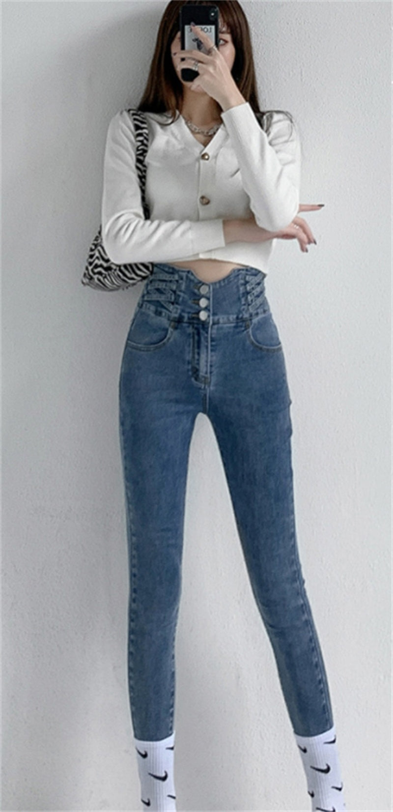 Tight High Waist And Small Feet Belly Women's Denim Trousers