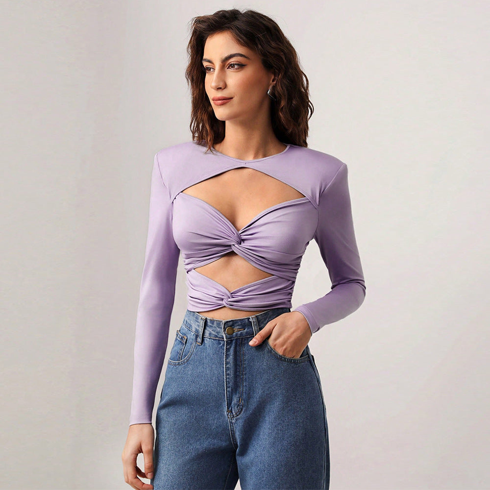 Top in seta di latte aderente con scollo a V da donna