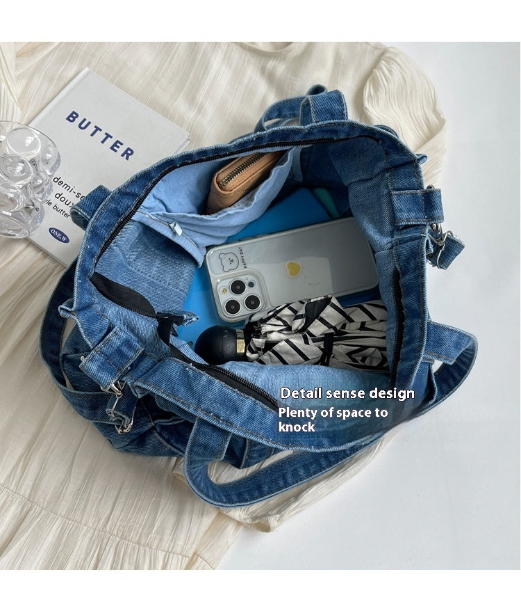 Borsa a mano da pendolare a tracolla grande capacità alla moda in denim da donna
