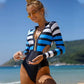 Women's Colorblock Long Sleeve Sunscreen One Piece Bikini
