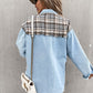 Denim Stitching Plaid Mantel Loose Top Damen