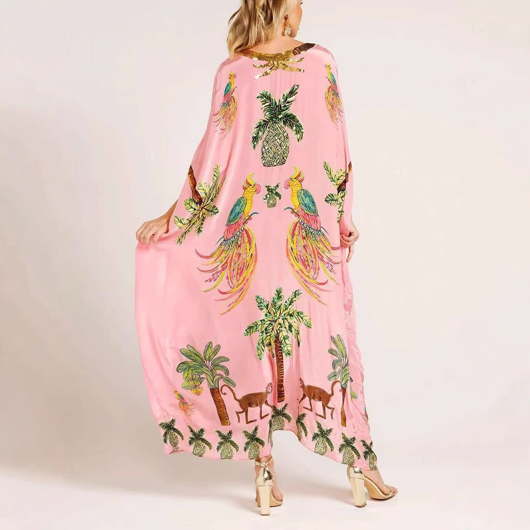 Spring V-neck Print Loose Fashion Dress