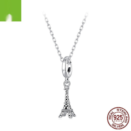 Opening And Closing Eiffel Tower Pendant S925 Silver Beaded