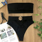 Ladies split swimsuit with metal buckle