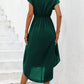 Solid Batwing Sleeve Wrap Hem Belted Dress