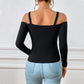 Damen Frühling und Sommer Mode Einfache Hosenträger Off-Shoulder Metall Haken Langarm Sexy Top