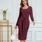 Damen-Midikleider mit langen Ärmeln und Bindeband, Schlitz, Pit Stripe