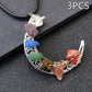 Collana con pentagramma a forma di luna e sette chakra in pietra di cristallo