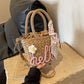 Borsa a mano intrecciata da donna, borsa a tracolla in paglia con lettera alla moda