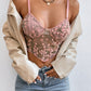 Lace Wrap Chest Back Slim Fishbone Sky Blue Tank Top