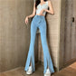 Jeans a vita alta con spacchi sottili da donna, pantaloni micro svasati