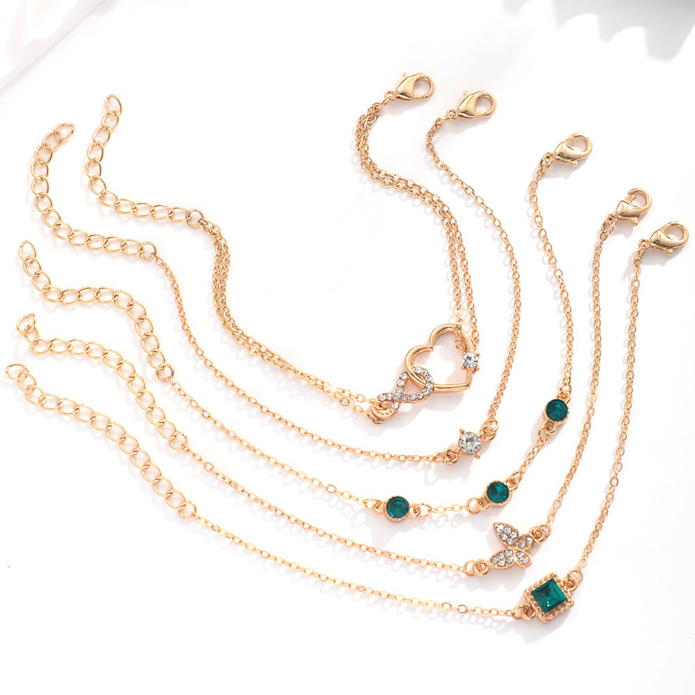 Böhmisches 5-teiliges Schmuckset mit grünen Kristallarmbändern für Damen