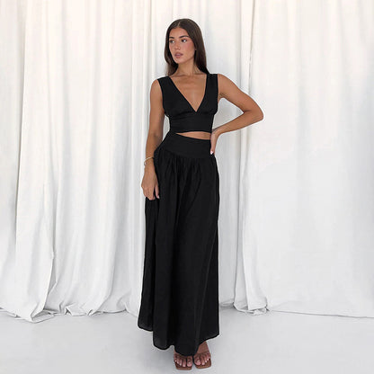 Weste, hohe Taille, A-Linien-Kleid, zweiteiliges Set für Damen