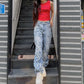 Jeans dritti da strada con toppa con lettera personalizzata