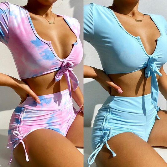 Bikini a maniche corte sexy da donna con spacco sul costume da bagno