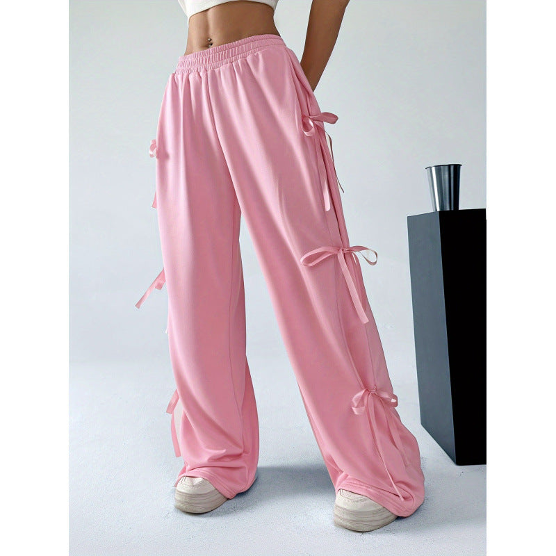 Pantaloni dritti con elastico in vita e colore a contrasto da donna