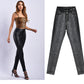 Black Pu High Waist Velvet Padded Faux Leather Pants