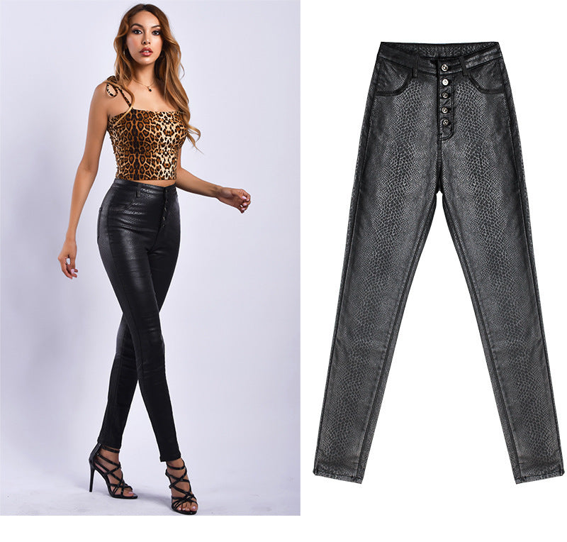 Black Pu High Waist Velvet Padded Faux Leather Pants