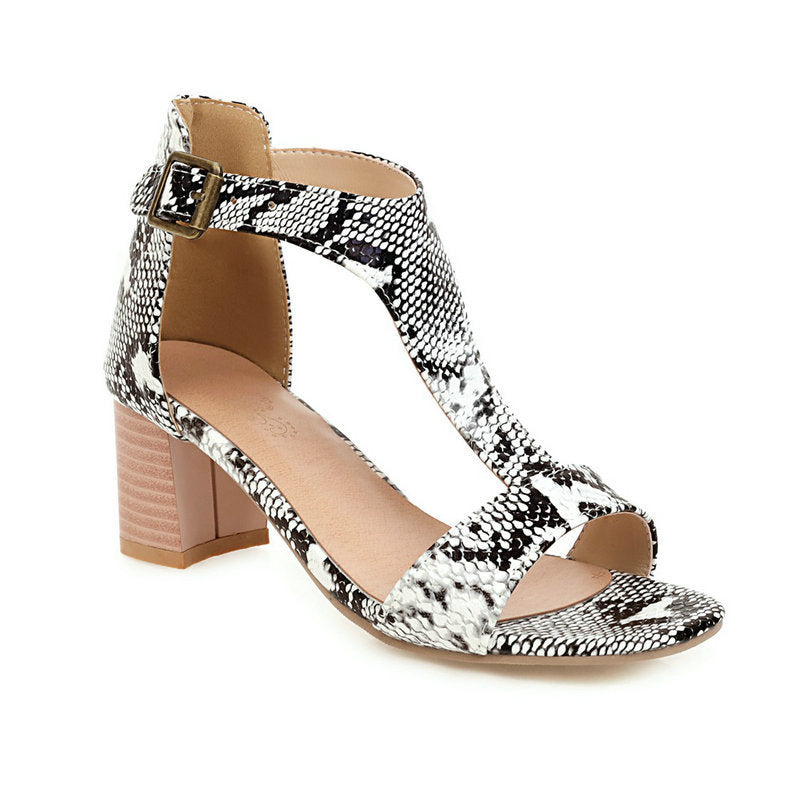 Snakeskin high-heeled chunky sandals