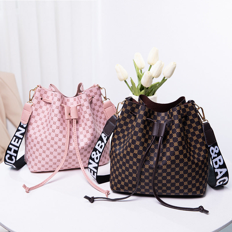 Borsa a secchiello stampata, moda femminile, borsa a tracolla di grande capacità