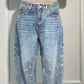 Ins Shiny Straight Jeans mit Taschen Mode Lose Weite Beinhose für Damen Street-Style Hose