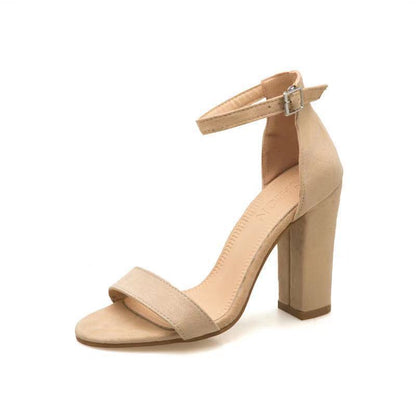 Sandali estivi da donna con tacco spesso, di grandi dimensioni, con punta aperta e tacco alto in pelle scamosciata