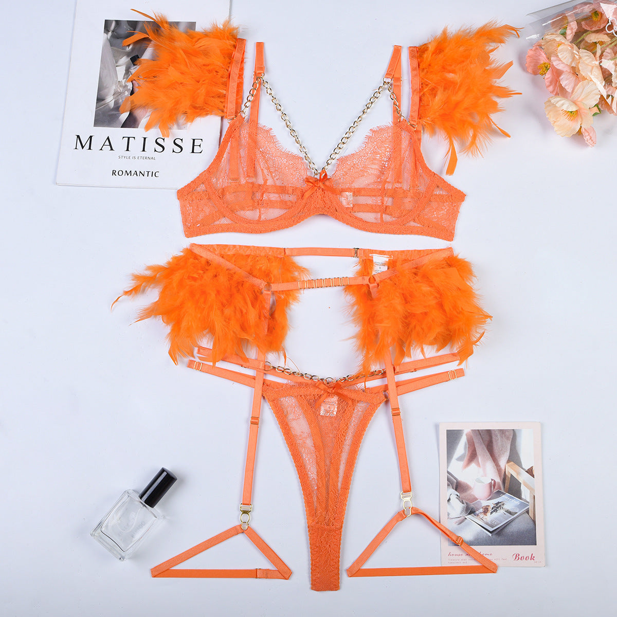 Reggiseno intimo sexy in pizzo con catene natalizie da donna