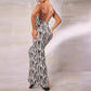 European And American Zebra Print Slim Fit Slimming Spaghetti Straps V-neck Dress