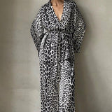 Pantaloni a maniche lunghe con stampa leopardata, abito allacciato, nuovo abito due pezzi da donna