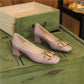 Sheepskin Square Toe High Heels Women's Thick Heel Patent Leather Metal
