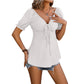 Maglietta estiva a tinta unita con scollo a V e coulisse, a maniche corte, abbigliamento da donna