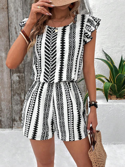 Tuta con volant e stampa floreale con cinturino da donna