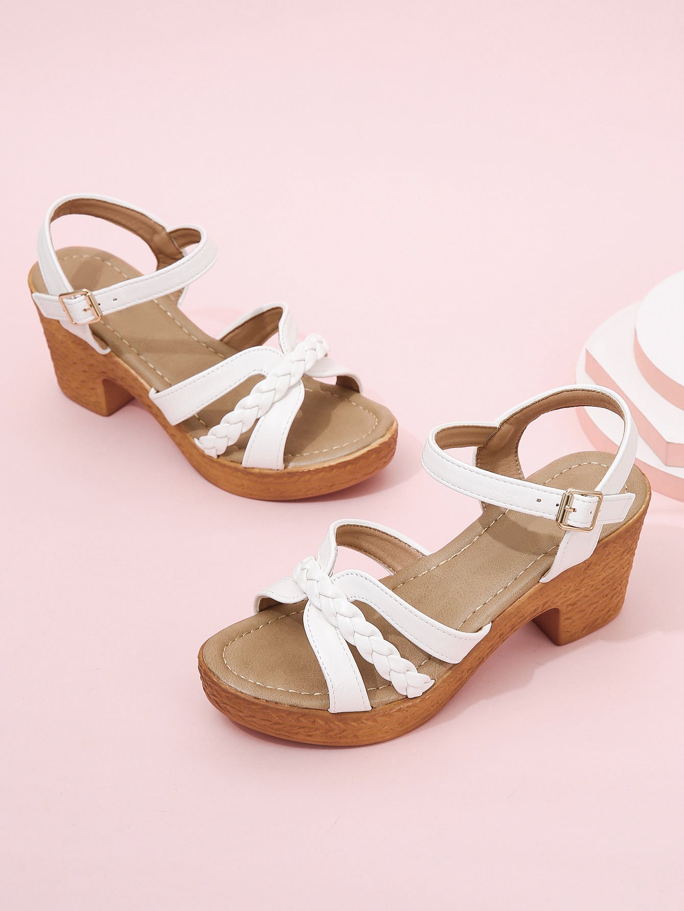 Foreign Trade Round Head Chunky Heel Ankle-strap Buckle Sandals