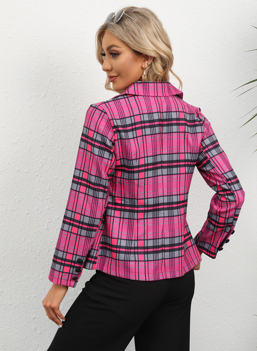 Women's Fashion Plaid Button Lapel Long Sleeve Coat