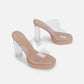Damen Sandalen mit Knöchelriemen und hohen Absätzen, transparente Kristallschuhe mit dickem Absatz für die Oberbekleidung