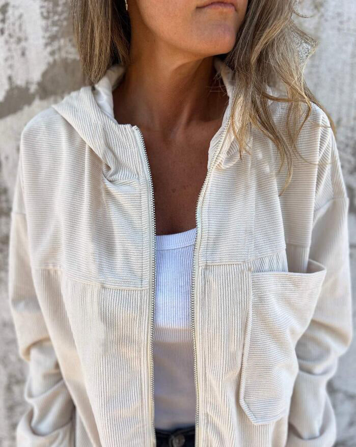 Women's Solid Color Simple Corduroy Hooded Jacket