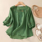 Camicia estiva vintage in cotone e lino ricamata a mezza manica
