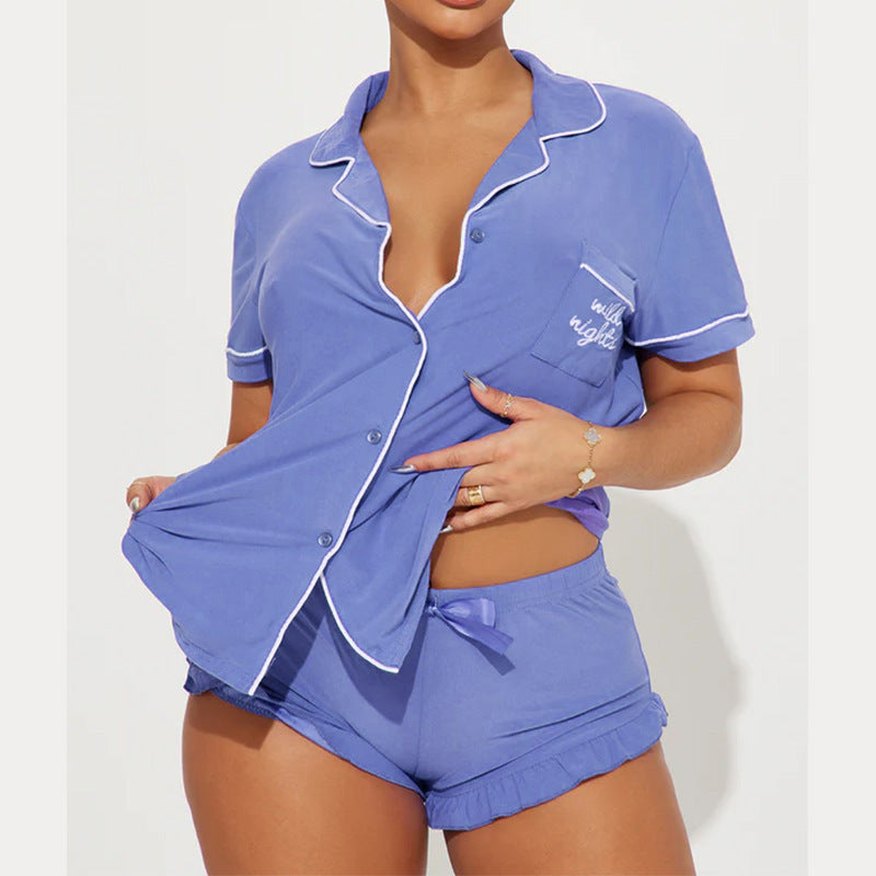 Women's Comfortable Pajamas Short-sleeved Pocket Letters