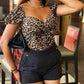 Women's Fashionable Printed Puff Sleeve Short Sleeve Top