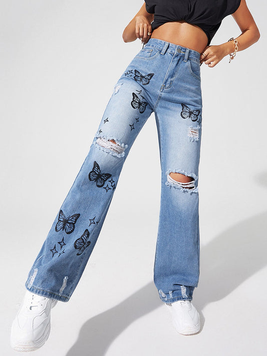 Explosion Style Jeans Women's Straight High Waist Wide Leg Pants