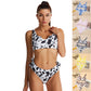 Costume da bagno bikini con fiocco e stampa mucca divisa da donna