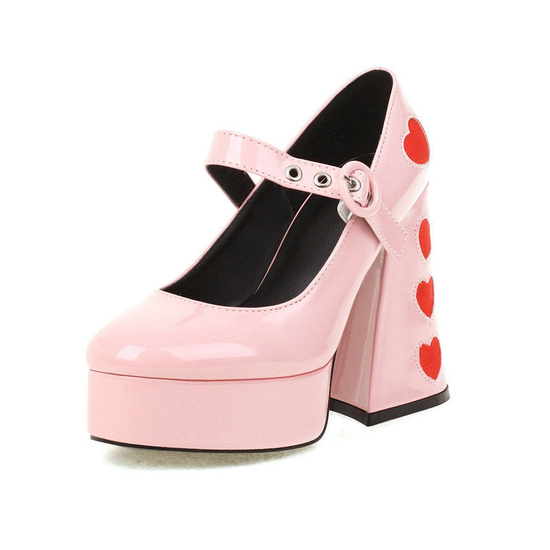 Frauen High Heels Neue Liebe Nähte Plattform Chunky