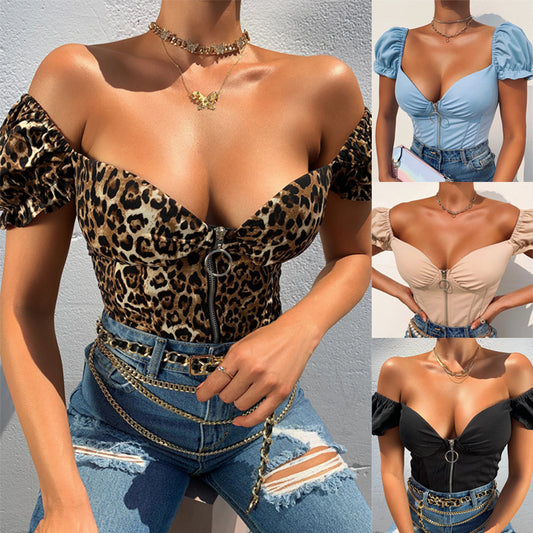 Modisches bedrucktes Kurzarm-Top mit Puffärmeln für Damen