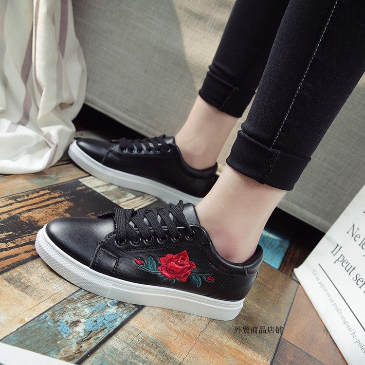 Rose embroidered little white shoes