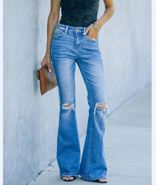Neu Damen Denim Hose Mit Zerrissenen Löchern Und Verwaschenen Dünnen