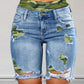 Color Contrast Patchwork Ripped Fake Two-piece Denim Shorts