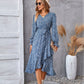 Abito a maniche lunghe con stampa floreale e volant, alla moda, per pendolari, abbigliamento da donna