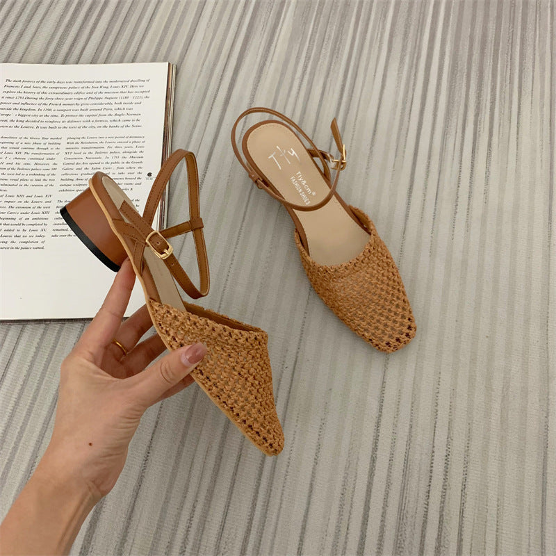 Vintage Weave Hollow-out Closed Toe Sandals Women