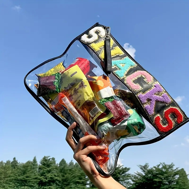 Snack Storage Bag Transparent Pvc Zipper Embroidery Lettered Make-up Bag