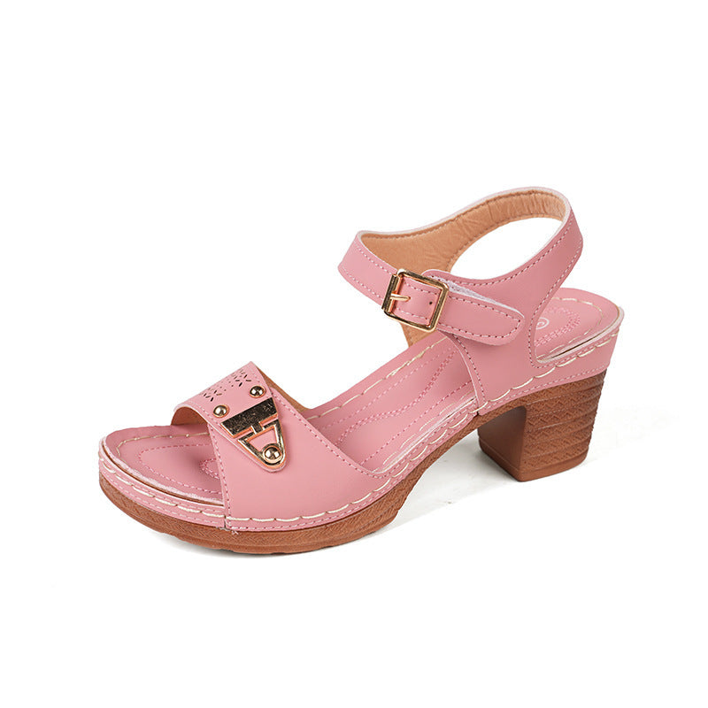 Gesicht Schnalle Chunky Heel High Heel Sandalen Weiblich